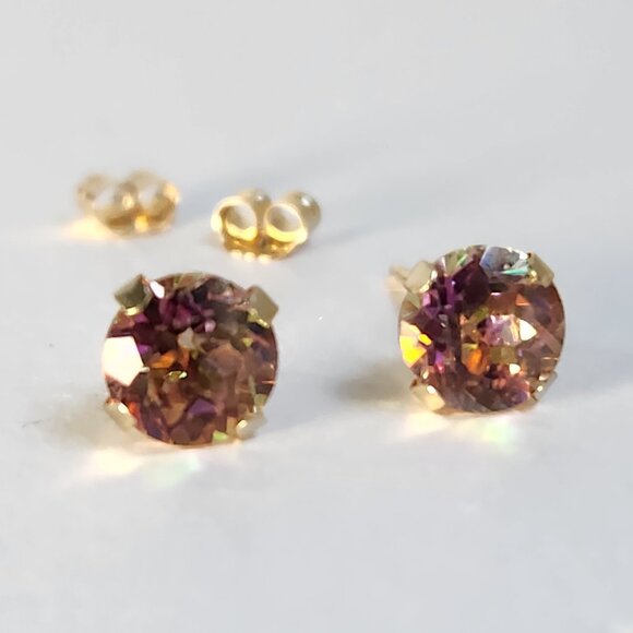 NIB VTG 14K Solid Gold Gizmo Mystic Topaz Stud Earrings & Butterfly Backings 14k - Picture 1 of 16